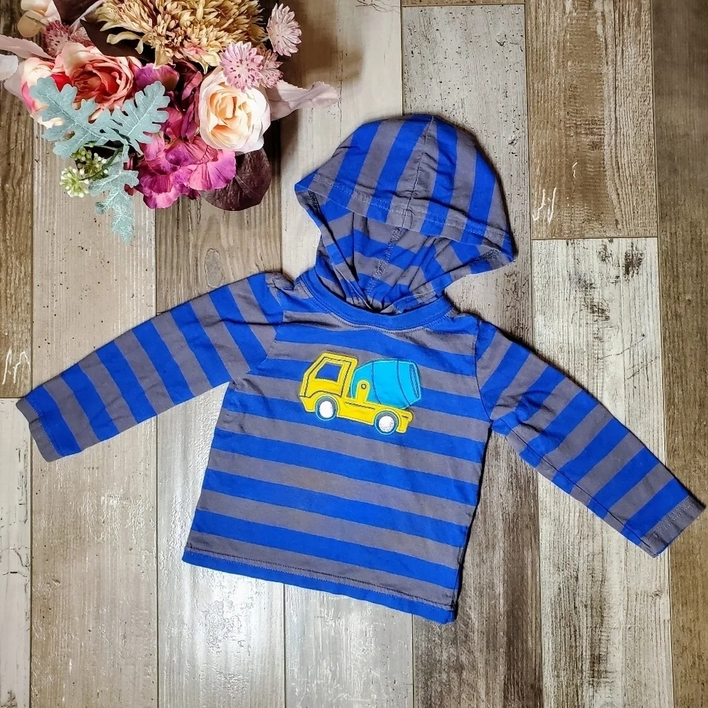 Child of Mine by Carter's Blue and Gray Striped Hooded T-Shirt Size 24m NWOT